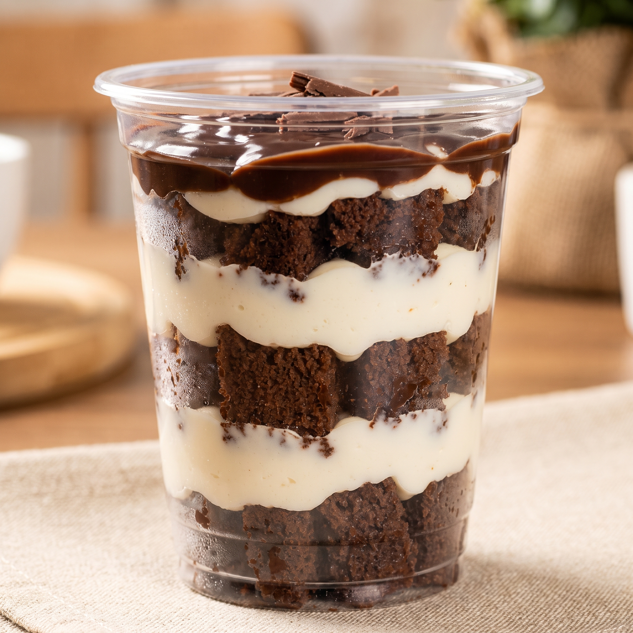 Bolo de pote em camadas de chocolate e creme